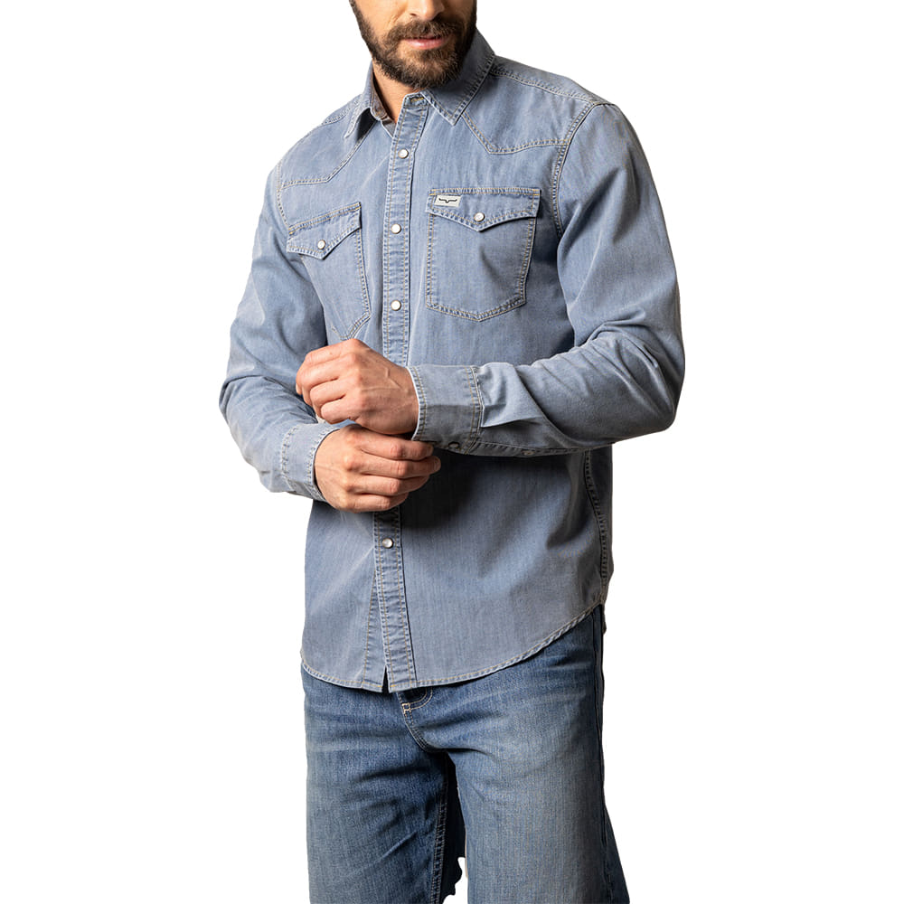 Kimes Ranch Apparel MENS CLEAVON LONG SLEEVE SNAP DENIM SHIRT