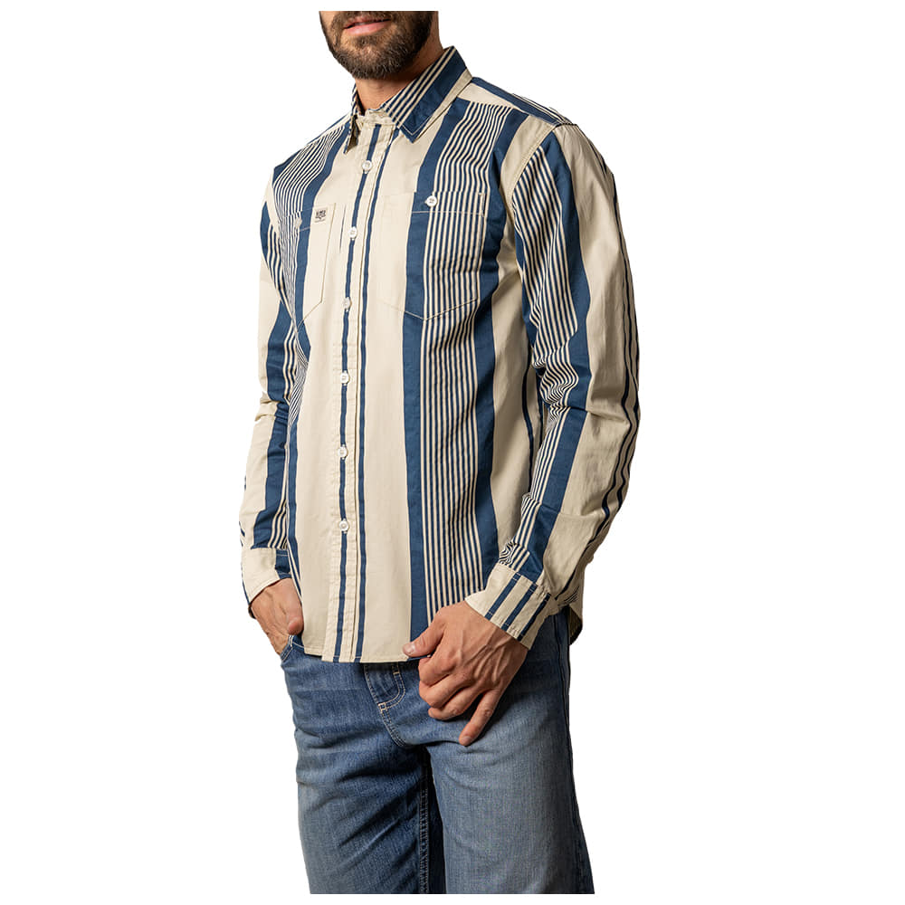 Kimes Ranch Apparel MENS REDDY LONG SLEEVE SNAP SHIRT IN BLUE
