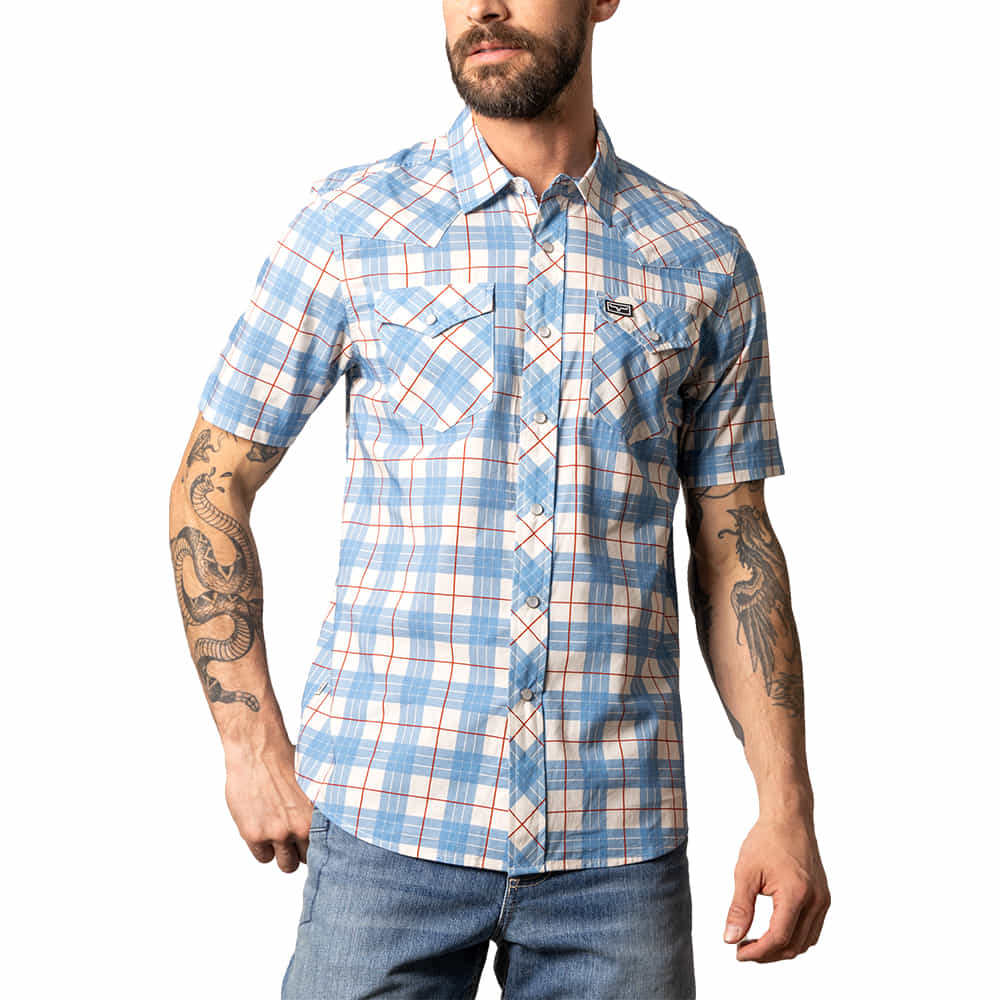 Kimes Ranch Apparel MENS SPADE SHORT SLEEVE SHIRT IN BLUE