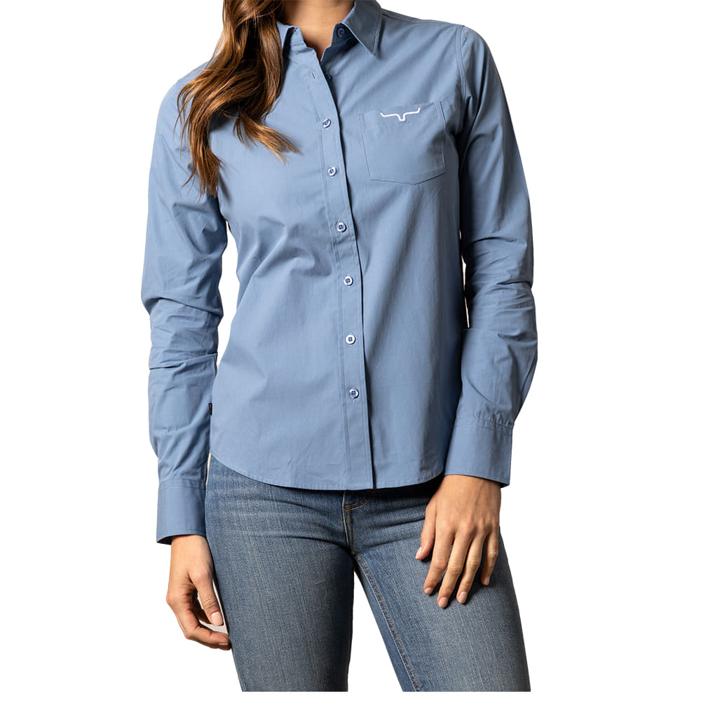 Kimes Ranch Apparel WOMENS TEAM LONG SLEEVE BUTTON DOWN SHIRT IN CARBON BLUE