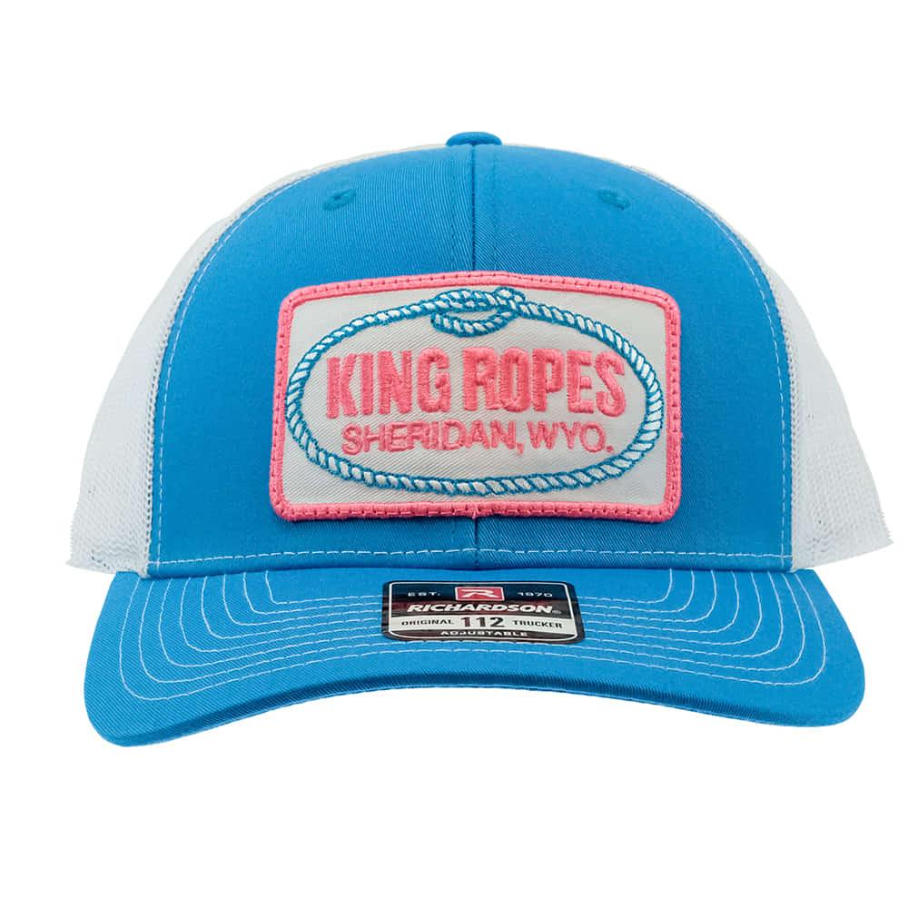King's Saddlery Hats OSFA / CYAN/WHITE King Ropes Cyan and White with Pink Patch Cap