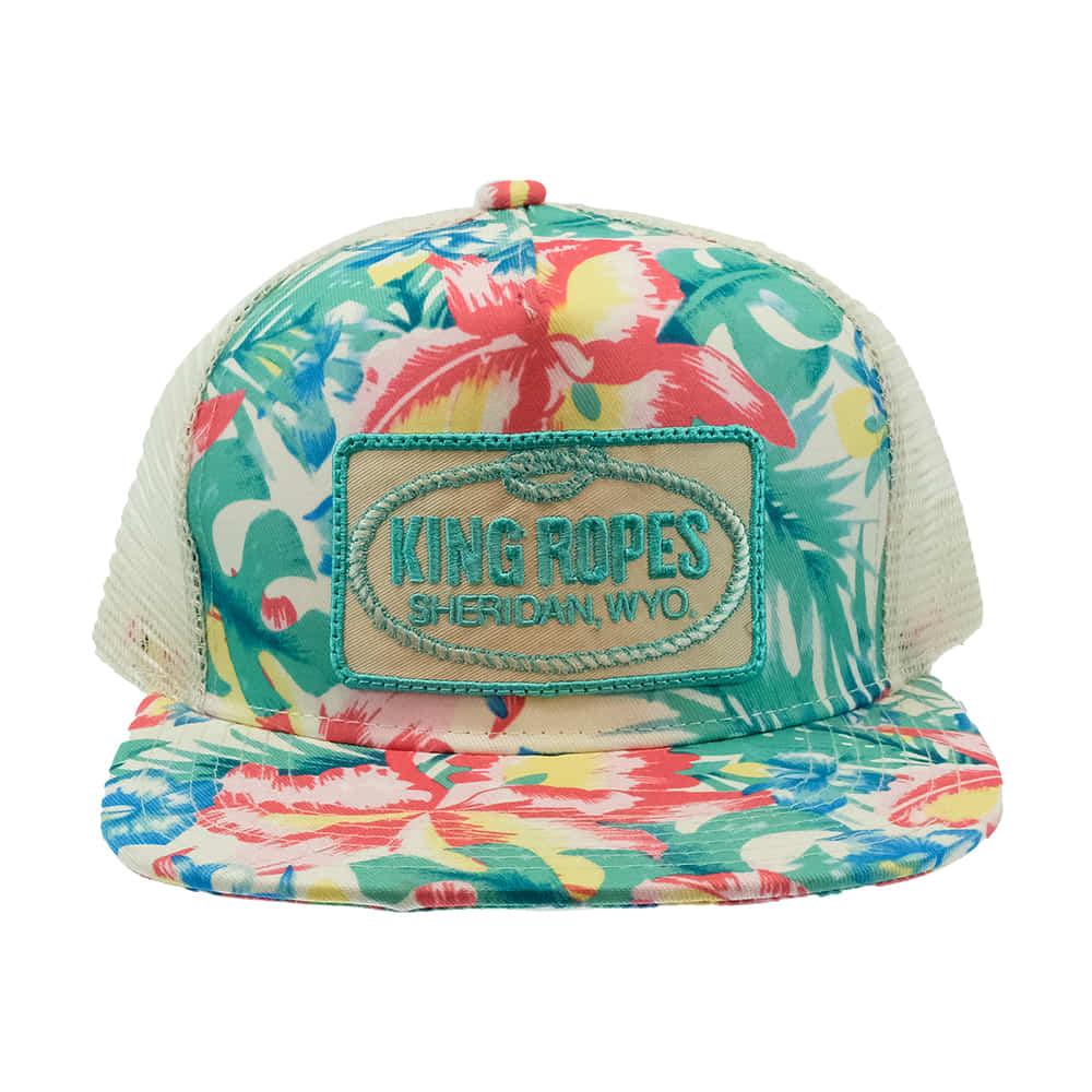 King's Saddlery Hats OSFA / HIBISCUS/KHAKI King Ropes White Floral Printed with Teal Mesh Back Cap