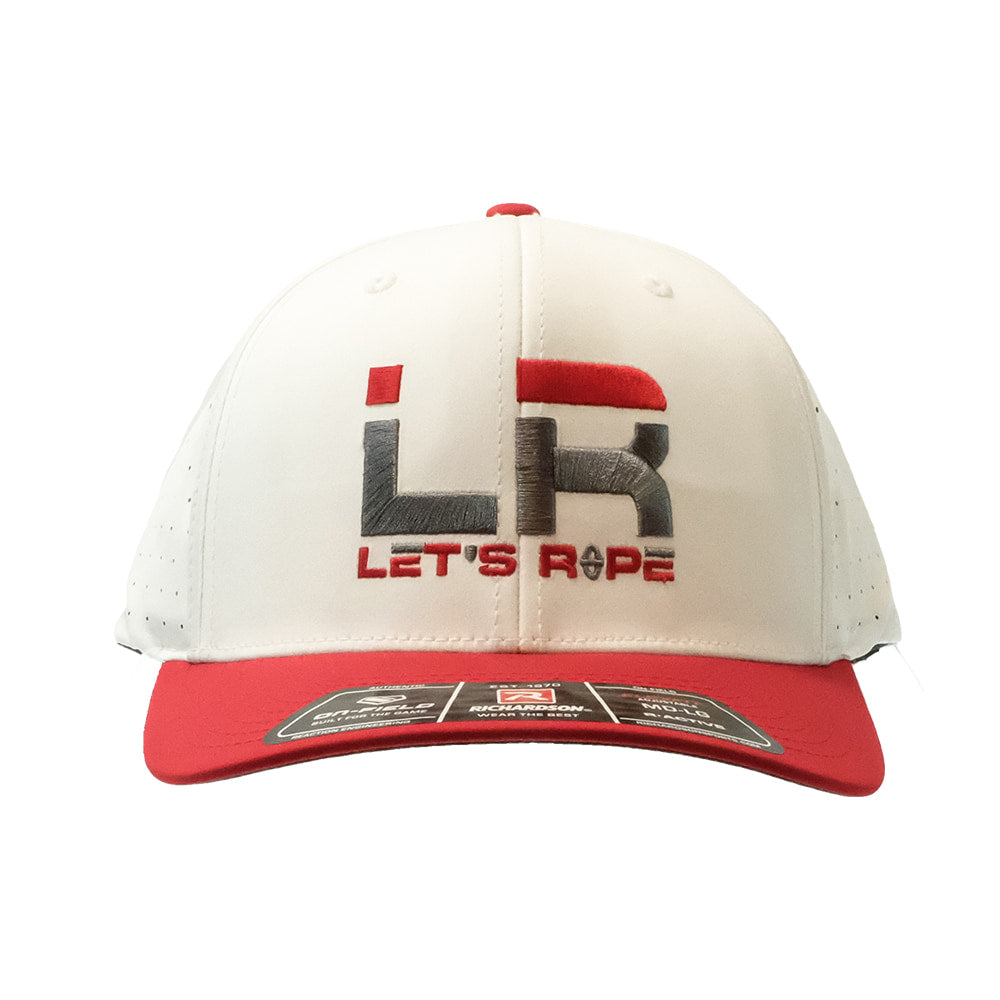 Let's Rope Hats Let's Rope 632 Cap in White and Red R-Flex with Let's Rope Logo