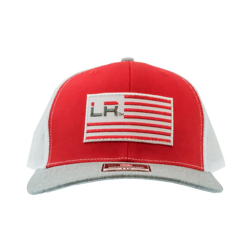 Let's Rope Hats OSFA / RED/WHITE/GREY Let's Rope Grey White And Red Flag Patch Cap