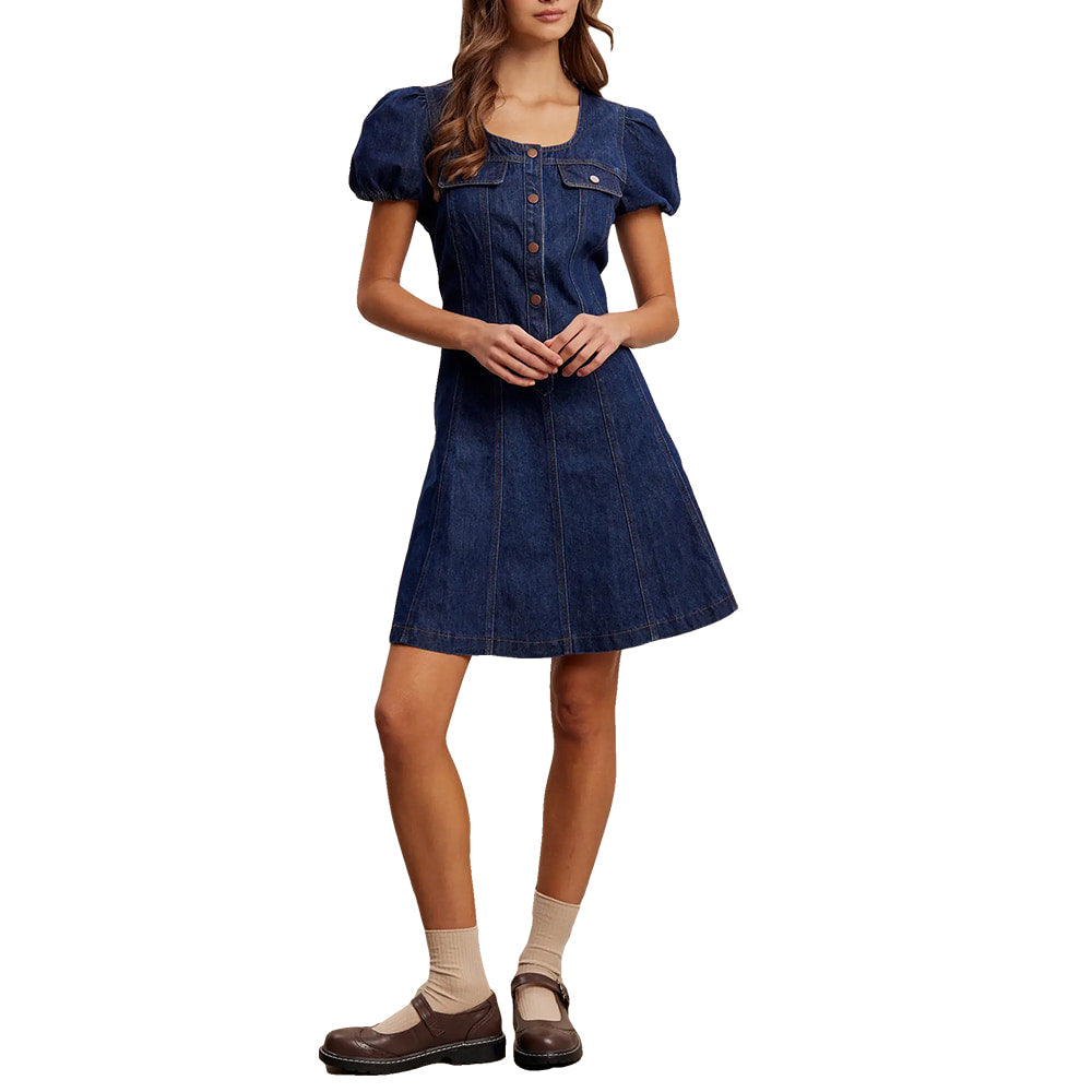 Listicle Apparel Puff Sleeve Denim Mini Dress