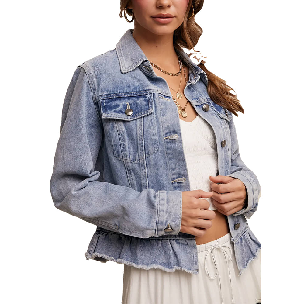 Listicle Apparel Ruffle Hem Denim Jacket