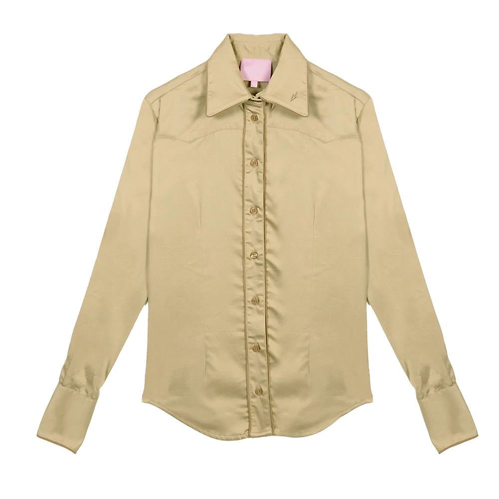 Little Lucille Apparel Little Lucille Traditional Taupe Signature Fit Long Sleeve Button-Down Women's Shirt