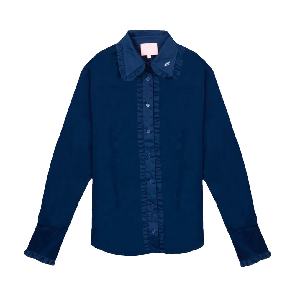Little Lucille Apparel Little Lucille Women's Navy Frill Signature Fit Long Sleeve Button-Down Shirt