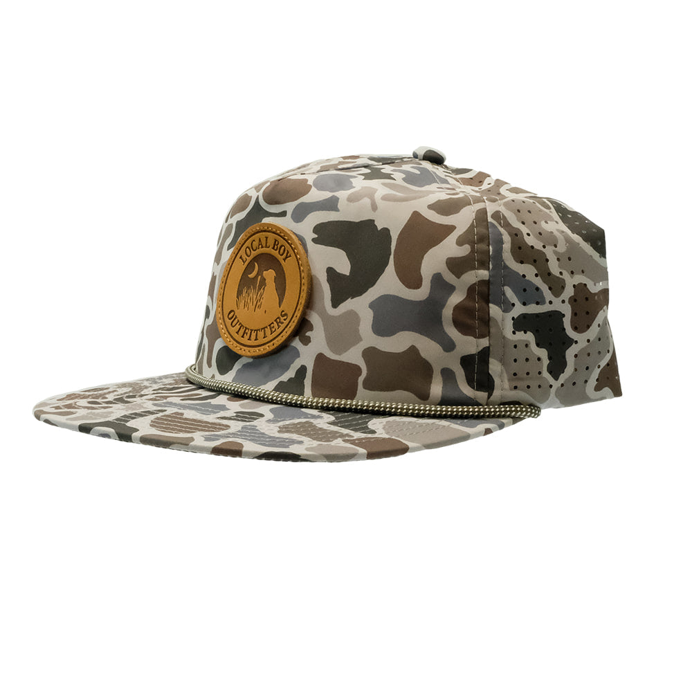 Local Boy Outfitters Hats Local Boy Outfitters Localflage Leather Patch Perforated Flat Brim Cap