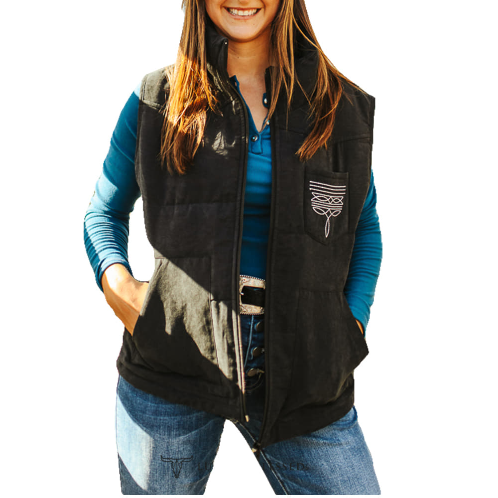 Lucky & Blessed Apparel Lucky & Blessed Aztec Lined Black Plus Size Women's Puffer Vest