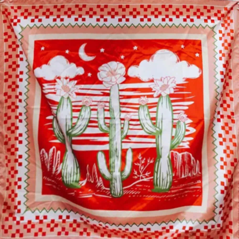 Lucky & Blessed Apparel Lucky & Blessed Red Floral Cactus Double Sided Printed Wild Rag
