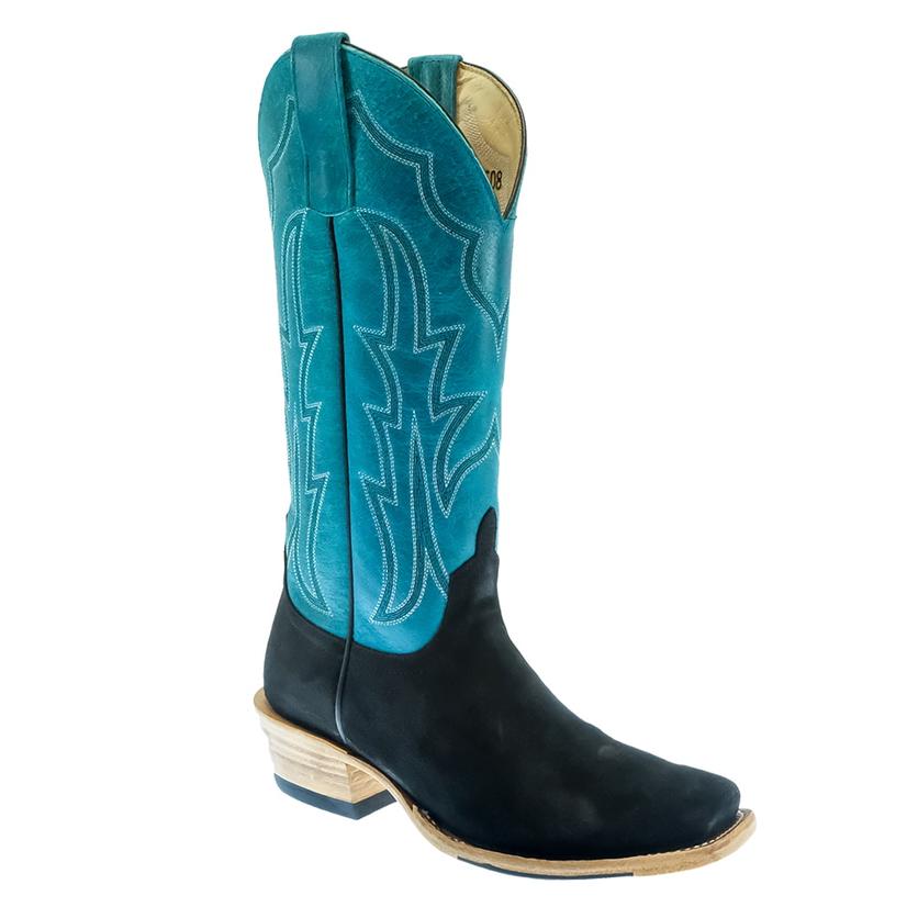 Macie Bean Footwear Macie Bean Top Hand Black Suede and Turquoise Top Women's Boots