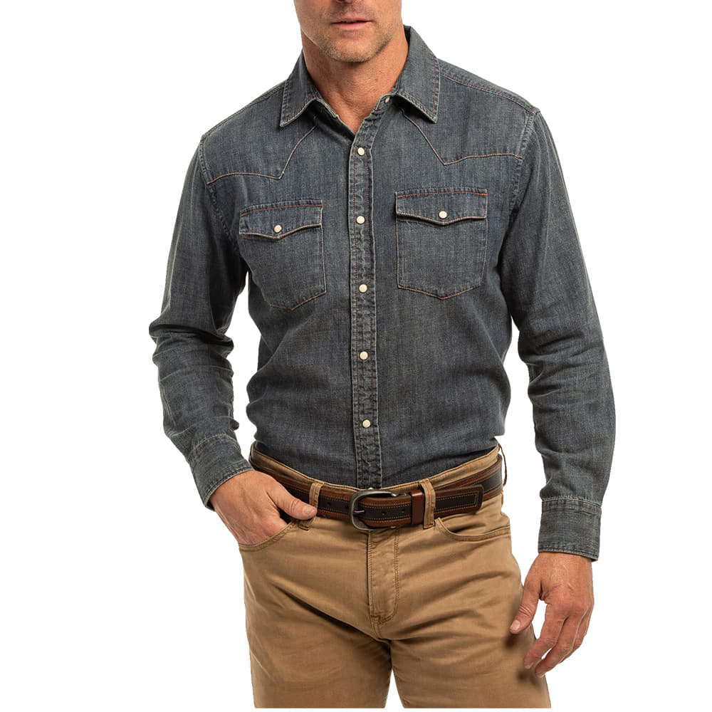 Madison Creek Outfitters Apparel Madison Creek Outfitters Mens Long Sleeve Snap Bisley Indigo Denim Shirt