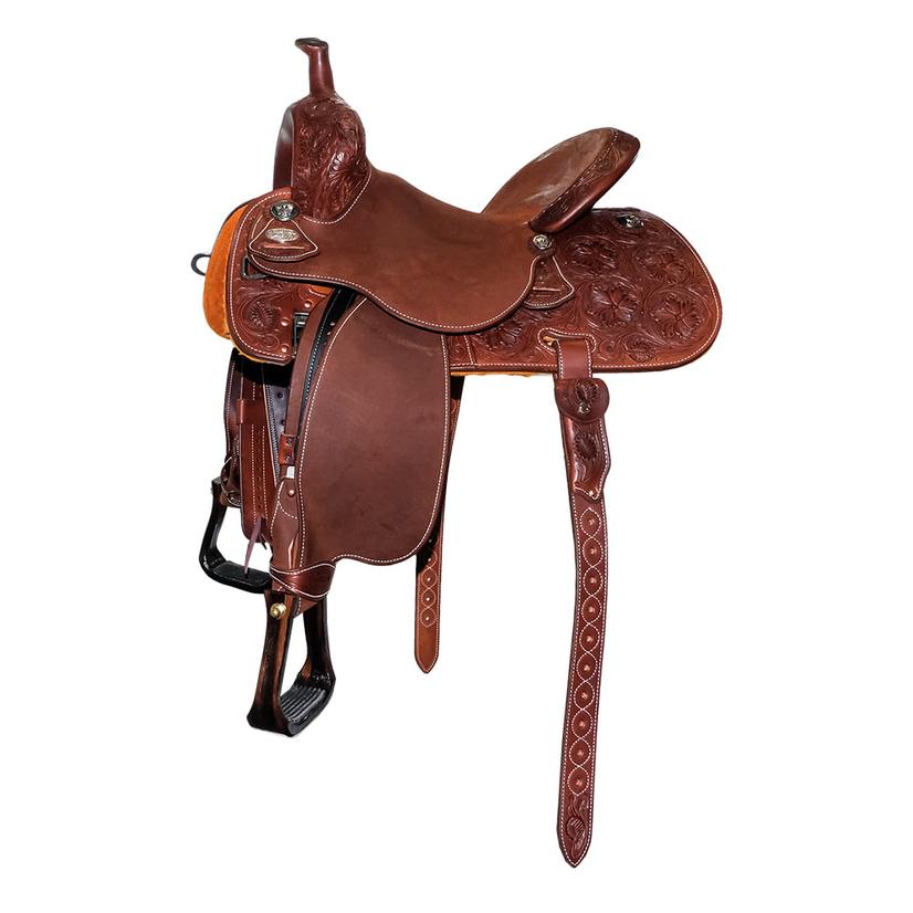 Martin Saddlery Saddles 14" / Chestnut Martin Saddlery 71 Stingray Half Wyoming Flower Tool Chestnut 14" Barrel Racing Saddle