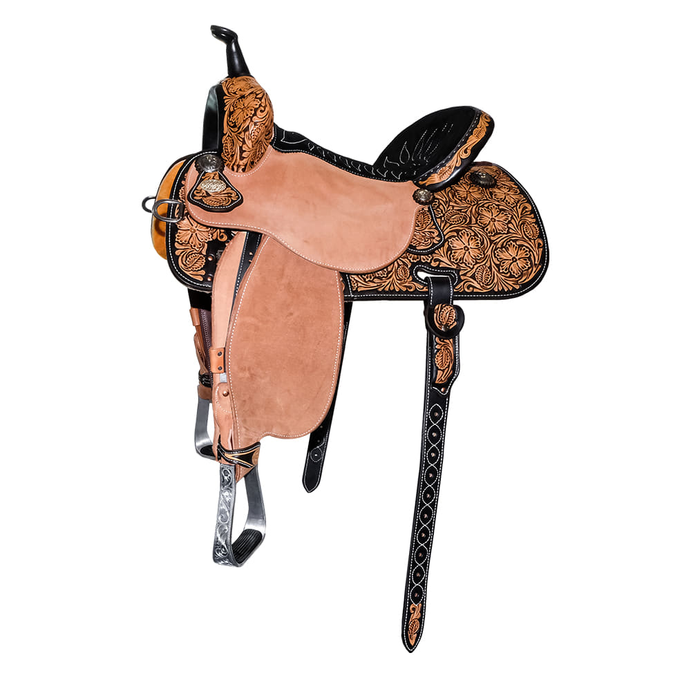 Martin Saddlery Saddles 15" Martin Saddlery 71 Stingray 15" Natural Half Wyoming Flower Tool Barrel Saddle
