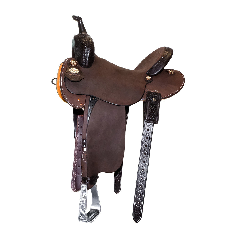 Martin Saddlery Saddles Martin Saddlery 66 BTR 14" Chocolate Prairie Flower Basket Tool Barrel Saddle