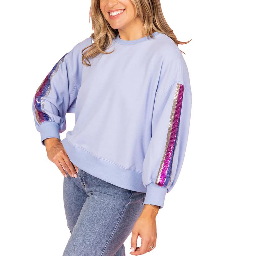 Mary Square Apparel Mary Square Millie Blue Sequins Stripe Women's Sweatshirt