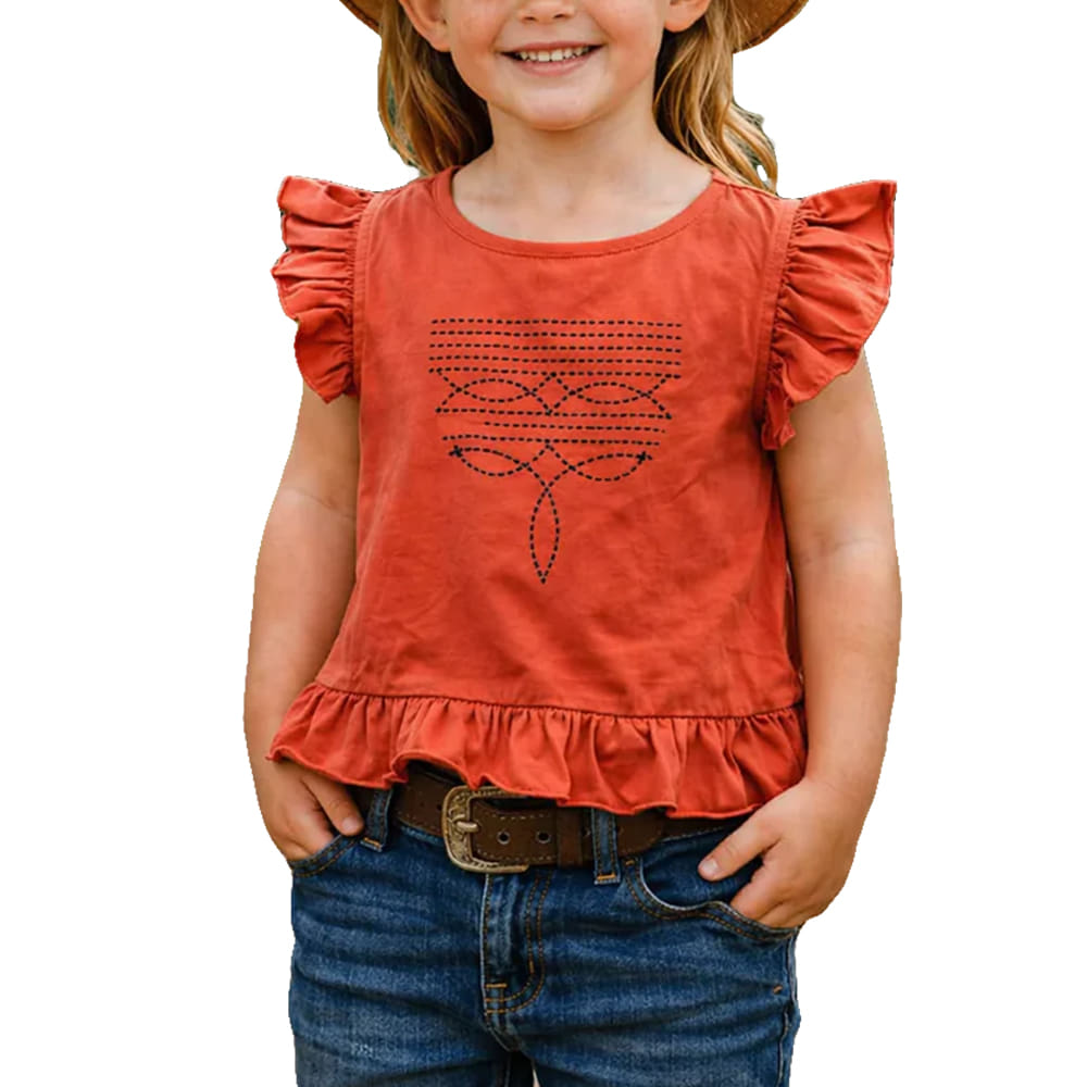 Montana Co. Clothing Apparel Girls Western Boot Stitch Top with Frill