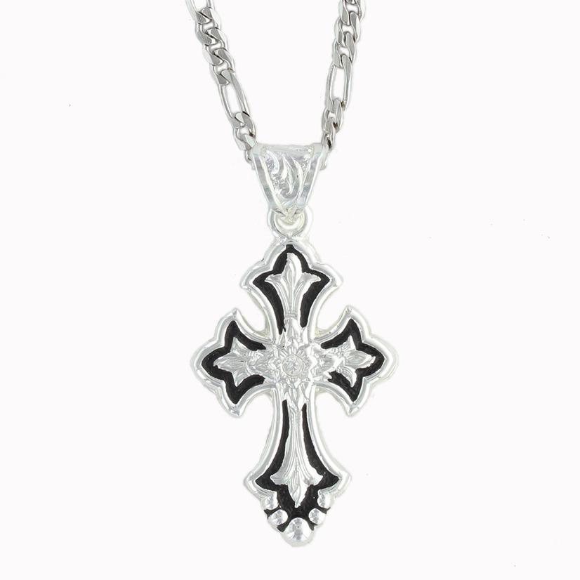Montana Silversmiths Jewelry 18 Inch Montana Silversmith Silver Black Filigree Cross Cubic Zirconium Necklace