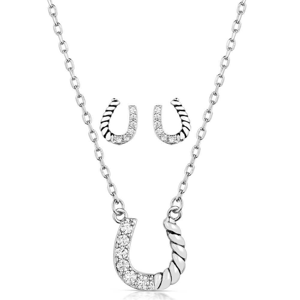 Montana Silversmiths Jewelry 18 Inch / Stainless Steel Montana Silversmiths Roping Luck Horseshoe Jewelry Set