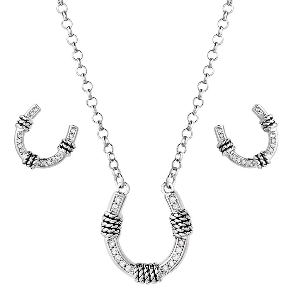 Montana Silversmiths Jewelry 19 Inch / Sterling Silver Montana Silversmiths Crystal Roped Horseshoe Jewelry Set
