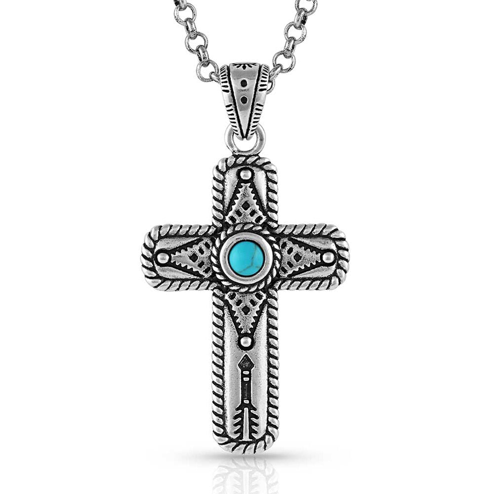 Montana Silversmiths Jewelry Montana Silversmiths Faith on Point Turquoise Cross Necklace