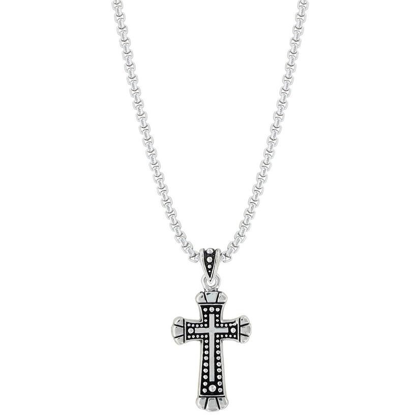 Montana Silversmiths Jewelry Silver / 24 Inch Monatana Silversmith Silver Cross Necklace with Geo Design