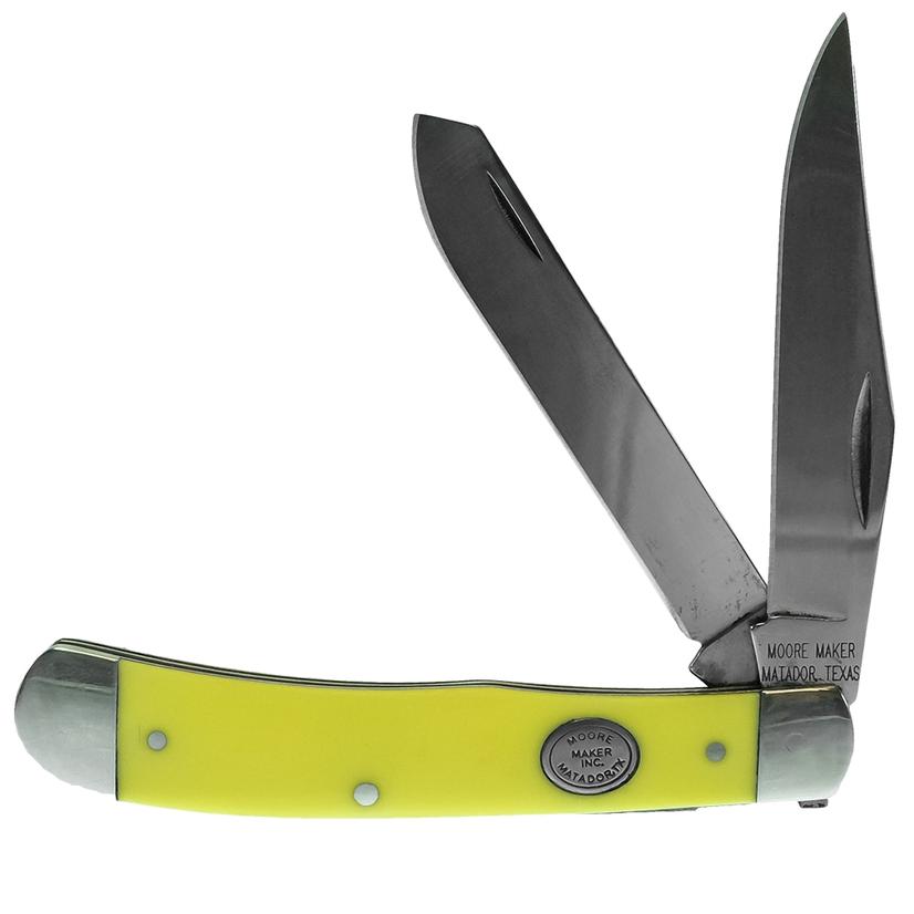Moore Maker Knives Yellow Moore Maker Double Blade Trapper Pocket Knife 4 1/8"
