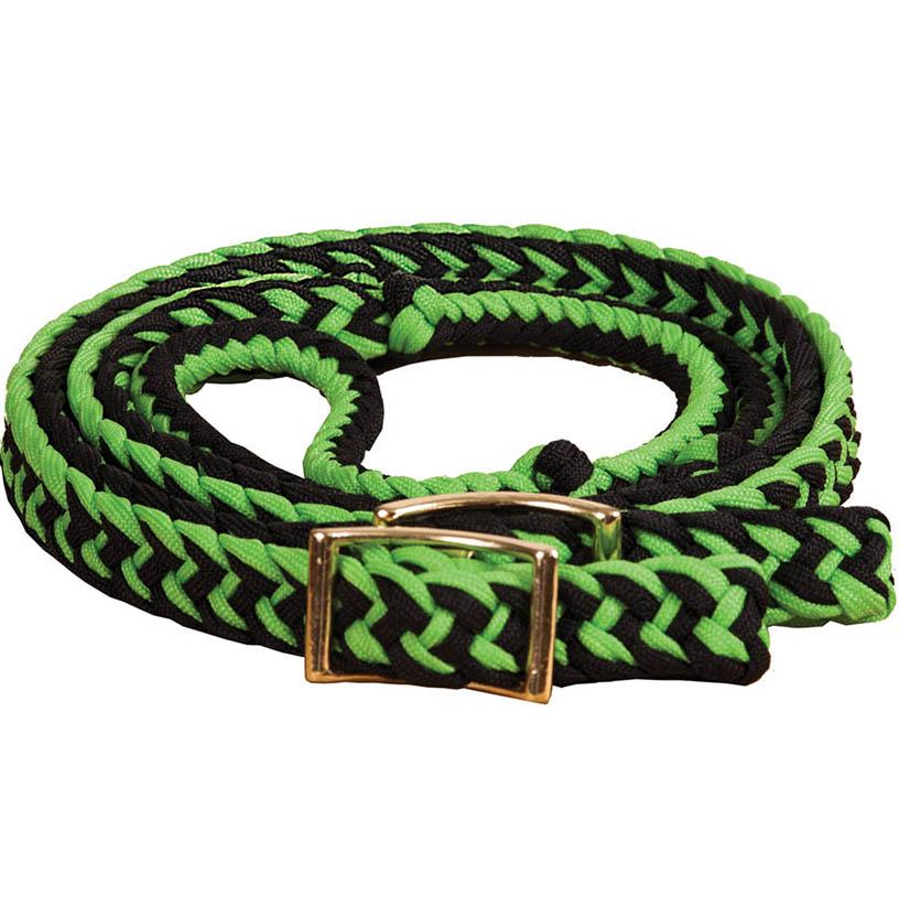 Mustang Tack Lime Green/Black / 8' Mustang Braided Barrel Racing Rein