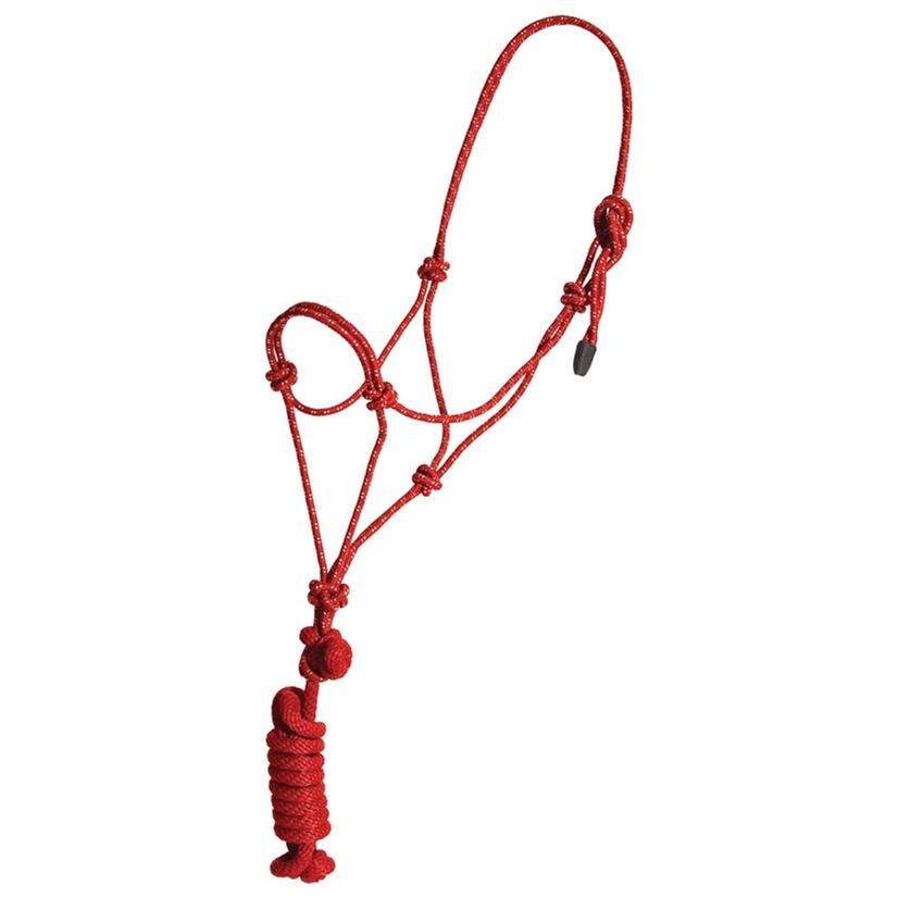 Mustang Tack Red/White Mustang Economy Mountain Rope Halter with Lead