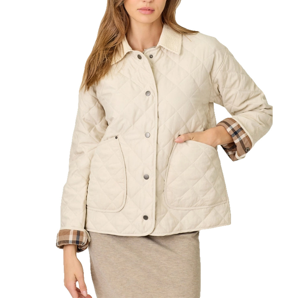 Mystree Apparel Ivory / S Mystree Contrast Quilted Womens Jacket