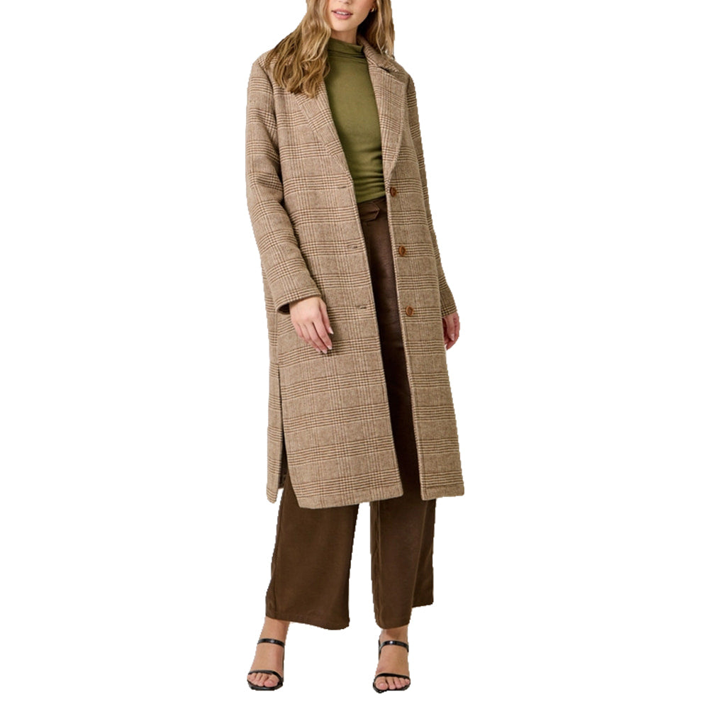 Mystree Apparel Mystree Women's Houndstooth Plaid Long Coat