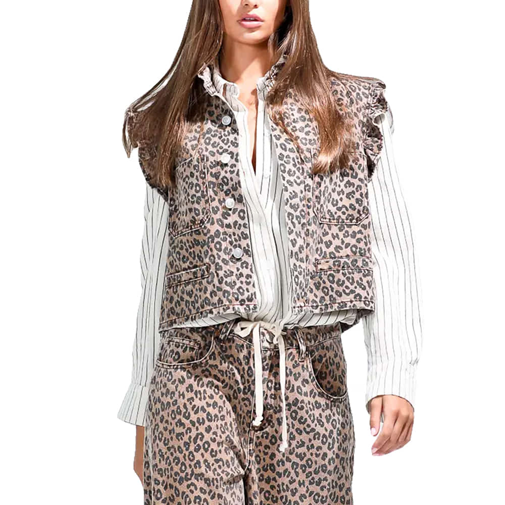 Noaboa Apparel Noaboa Women's Ruffled Hem Tan Leopard Vest