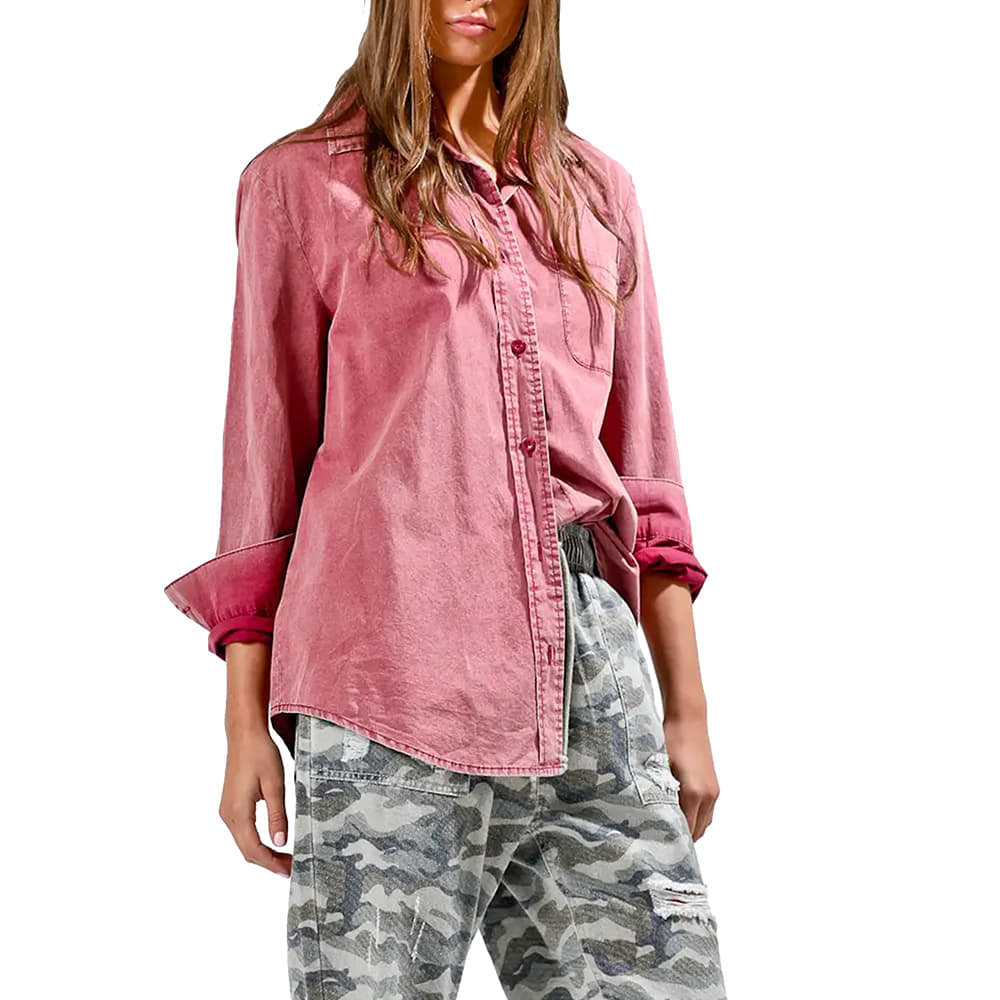 Noaboa Apparel Noaboa Women's Wine Button-Down Turn Down Collar Shirt
