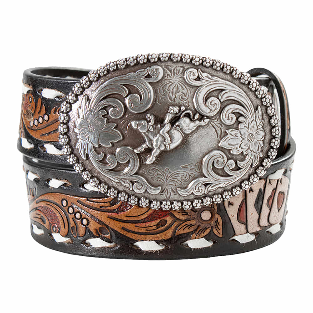 Nocona Belts Apparel Nocona Belts Aces White Buck Lacing Black Boys Belt