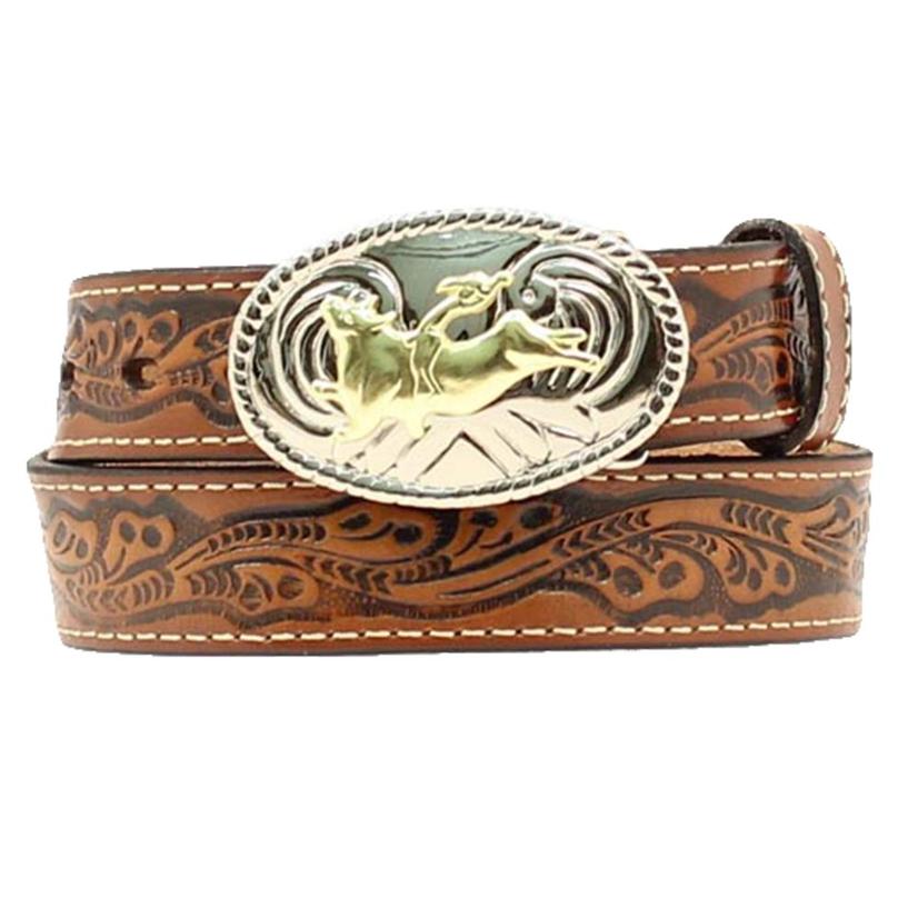 Nocona Belts Apparel Nocona Belts Tooled Boy's Belt with Silver Bull Rider Buckle