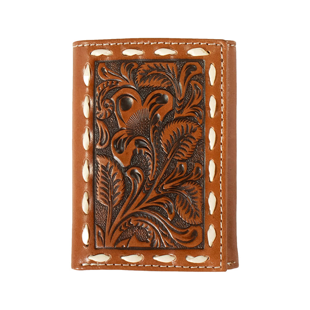 Nocona Belts Other Nocona Belts Men’s Trifold Floral Overlay Rough Out Leather Wallet