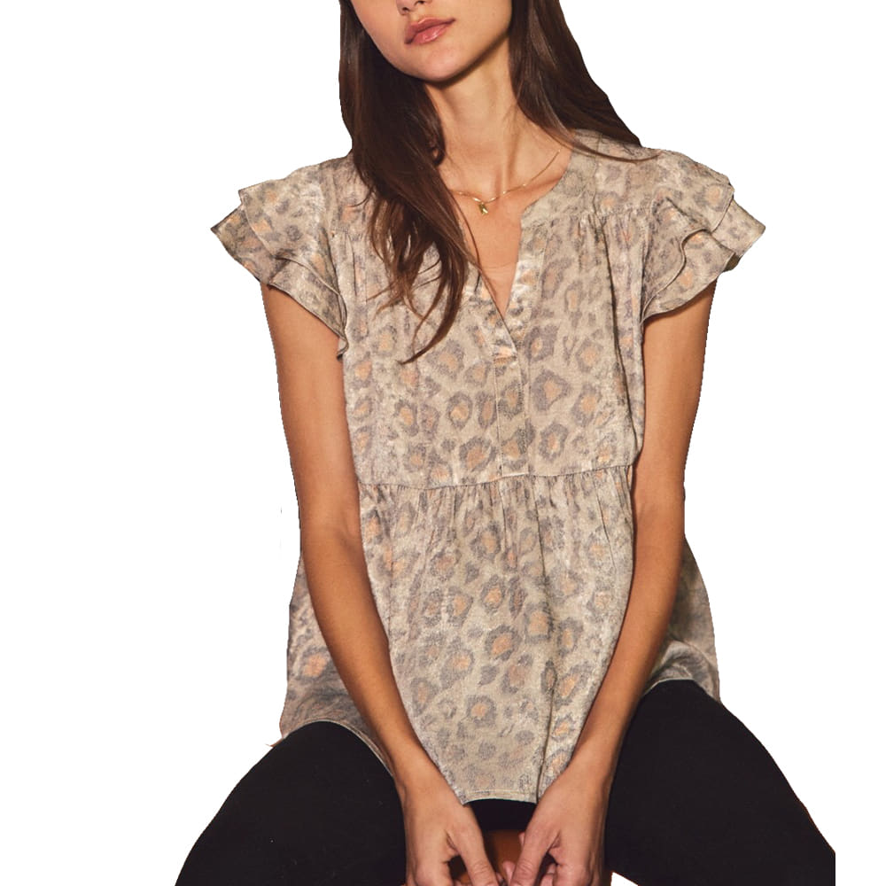 Oddi Apparel Plus Leopard Printed Baby Doll Blouse