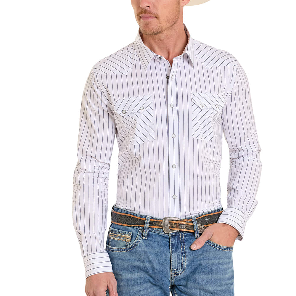 Panhandle Slim Apparel Panhandle Slim Men's Blue and White Striped Long Sleeve Shirt