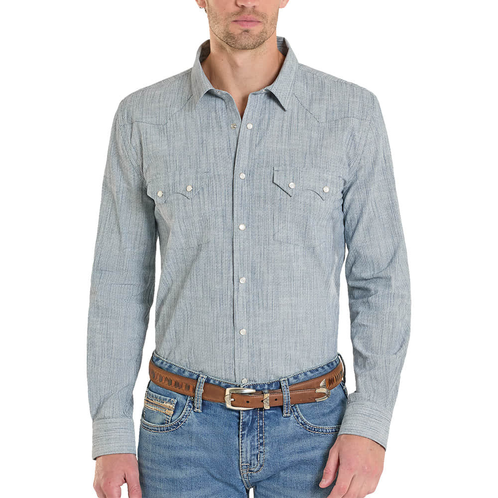Panhandle Slim Apparel Panhandle Slim Men's Indigo Dobby Woven Snap Long Sleeve Shirt