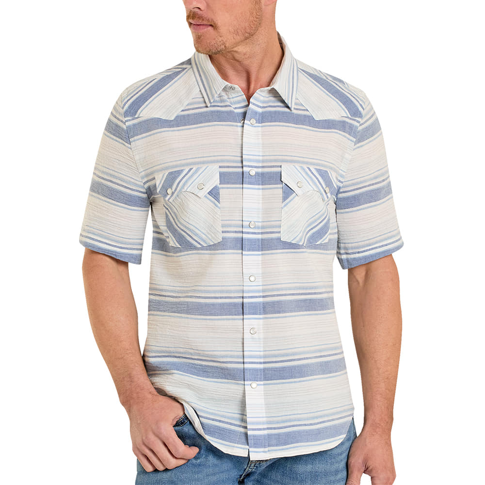 Panhandle Slim Apparel Panhandle Slim Men's Indigo Vintage Serape Stripe Snap Short Sleeve Shirt