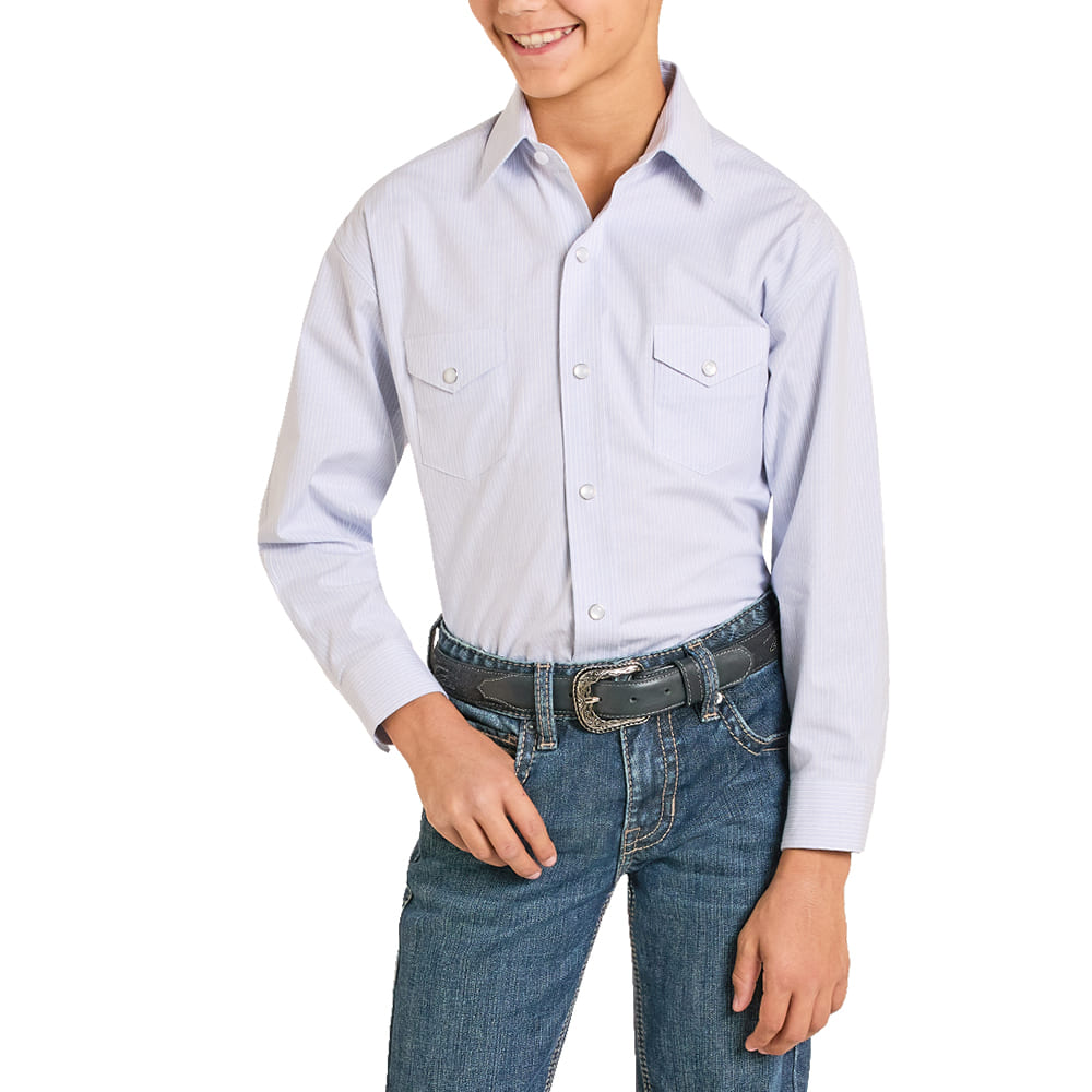 Panhandle Slim Apparel Panhandle Slim Yarn Dye Striped Blue Long Sleeve Snap Boy's Shirt