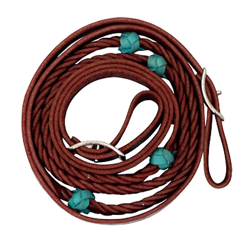 Partrade Cowboy Tack Tack 5/8" / Brown/Turquoise Partrade Cowboy Tack 5 Plait Braided Leather 5/8" Barrel Reins With 4 Turquoise Knots