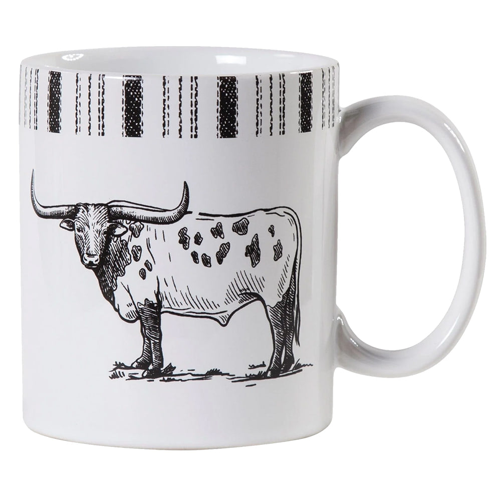 Paseo Road Home Decor Paseo Road Ranch Life Black and White Longhorn Mug