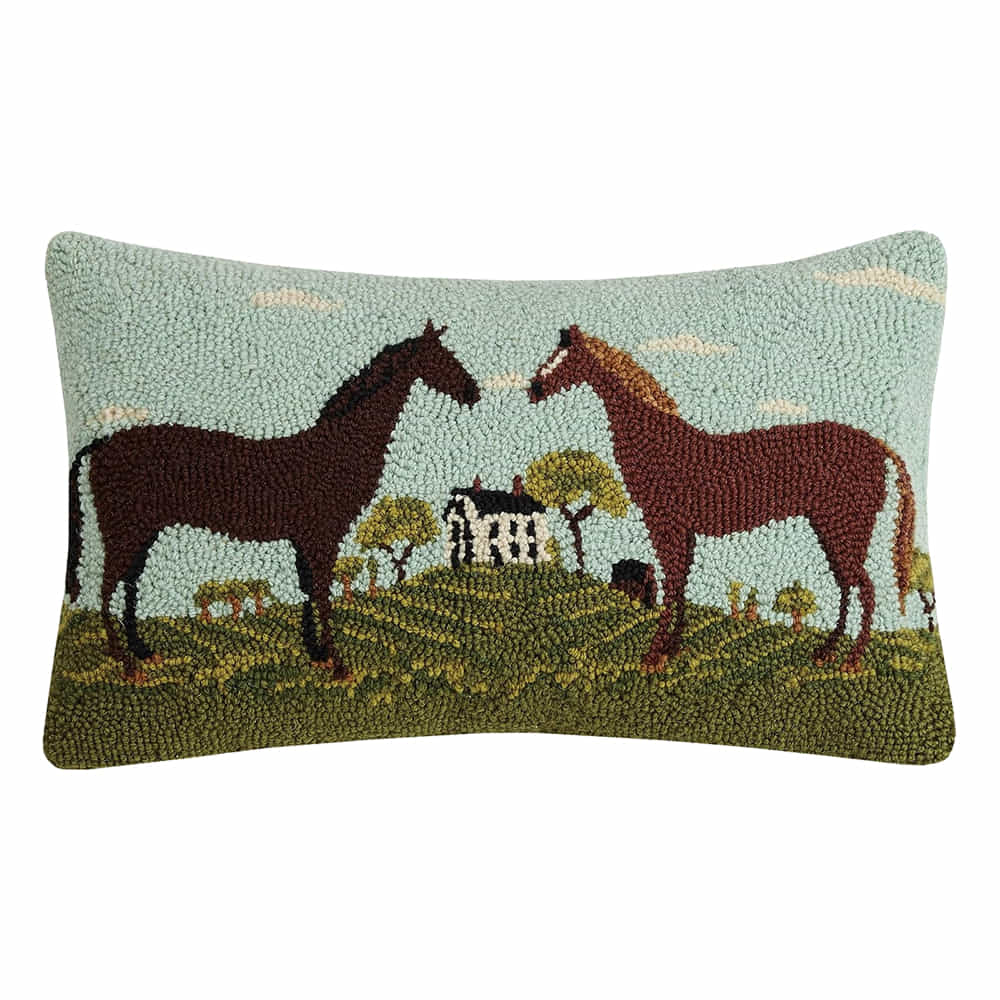 Peking Handicraft Home Decor Peking Handicraft Warren Kimble Black and Brown Horses Hook Pillow