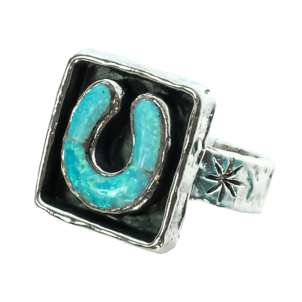 Peyote Bird Designs Jewelry Peyote Bird Designs Blue Opal Horseshoe Ring