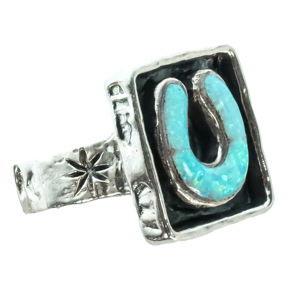 Peyote Bird Designs Jewelry Peyote Bird Designs Blue Opal Horseshoe Ring