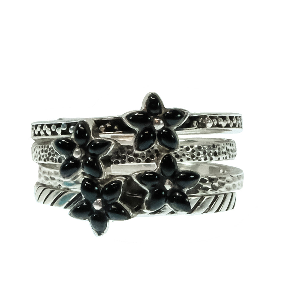 Peyote Bird Designs Jewelry Peyote Bird Designs Onyx Flower Set of Four Rings