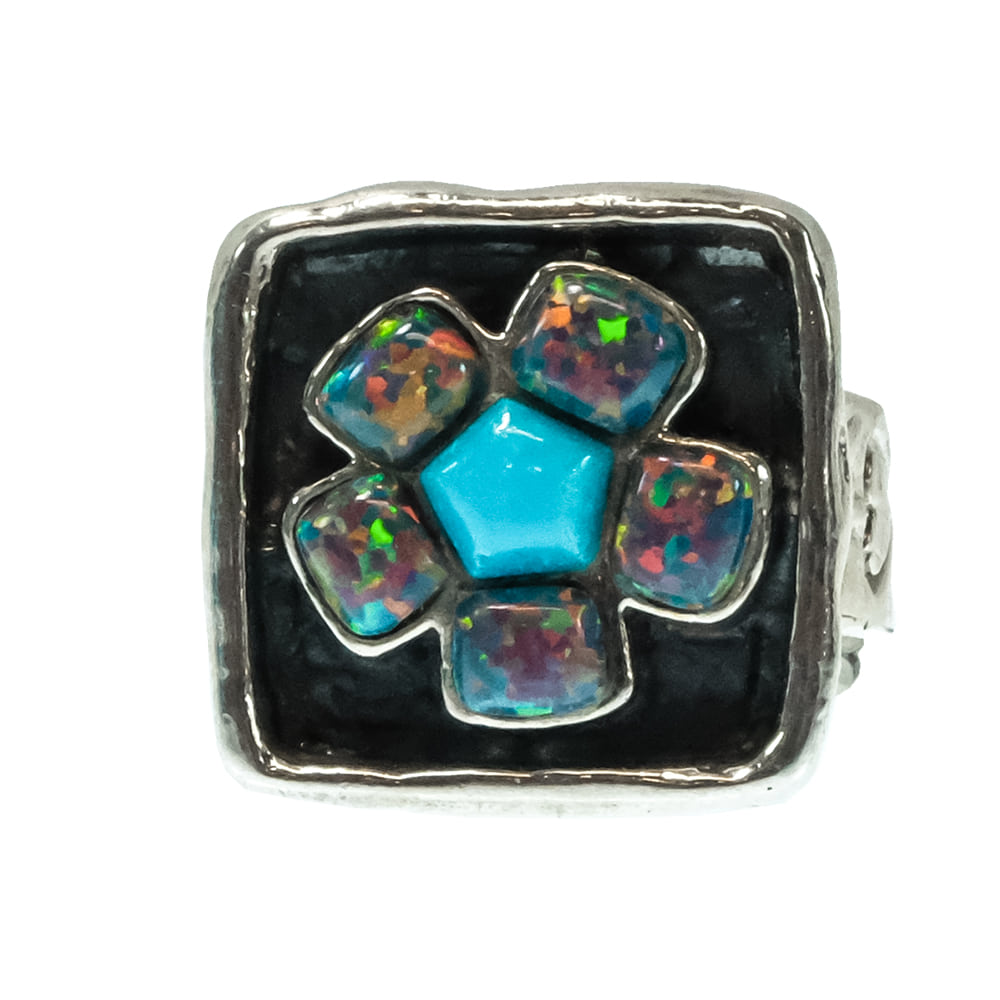Peyote Bird Designs Jewelry Peyote Bird Designs Turquoise and Opal Flower Ring