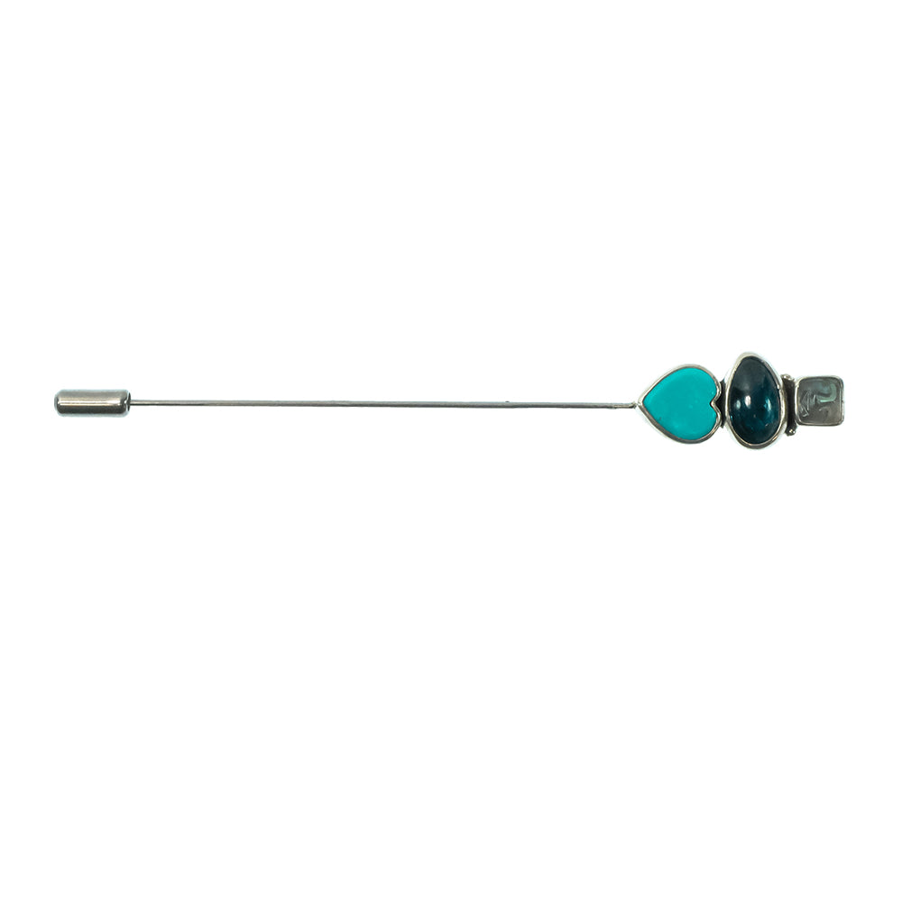 Peyote Bird Designs Jewelry Turquoise/Black Peyote Bird Designs Turquoise Heart Nomad Three Stone Stick Pin